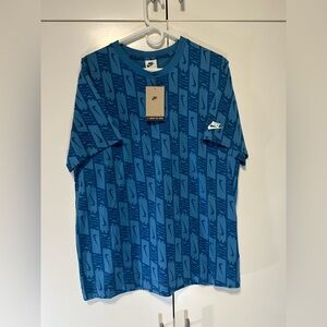 Nike Sportwear Men's L Blue All Over Print Swoosh Graphic T-Shirt DR9974-469 NWT